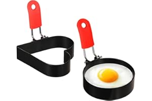 NHQZ 2 Pz Anelli per Uova per Friggere, 9 cm Stampo per Pancake, Stampo per Uovo Fritto, Stampo pancake, Stampi Antiaderenti per Uova Fritte, Uovo Anello in Acciaio Inox（Round+Hearts）