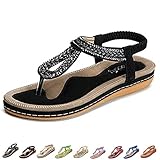  gracosy Sandalias Planas Verano Mujer Estilo Bohemia Zapatos para Mujer de Dedo Sandalias Talla Grande 36-44 Cinta Elástica Casuales de Playa Chanclas Romanas de Mujer 2019 Rhinestone de Moda