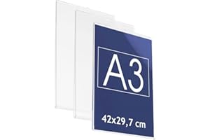 Danieli Store - Soporte de Pared de Metacrilato A3 Vertical para Carteles. Expositor con Adhesivo Doble Cara para Pared y Cristal. Soporte de Acrílico Transparente para Avisos (3 unidades)