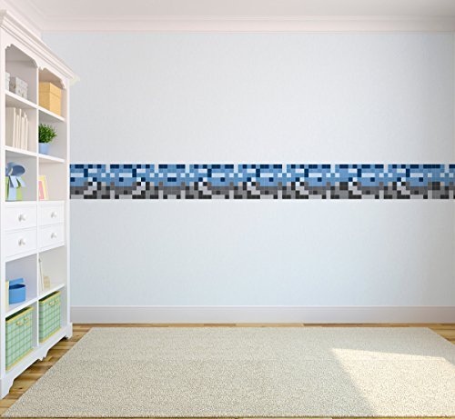 Pixels Design Wallpaper Border Vinyl Sticker Décor Decal - Blue / Grey