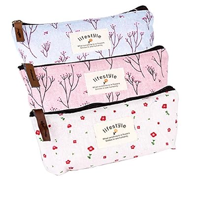 EAGLESTIME 3 x Trousse de Stylos Crayon Sac Fleurs Maquillage Sacoche Case Pochette