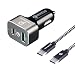 Produktbild Type-C + Quick Charge 3.0 Auto Ladegerät, POWERocker 36W QC3.0 Aluminum USB KFZ Ladegerät für iPhone iPad, Galaxy S7/S6/Edge, Note 4/5, Nexus 6, LG G5/V10, HTC 10 mit Type-C to Type-C Silber Kabel