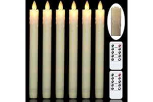 Mavandes Candele senza fiamma con due telecomandi, candele da finestra a LED con temporizzazione, senza fiamma avorio Confezione da 6 candele di cera reale (2 x 23,6 cm)