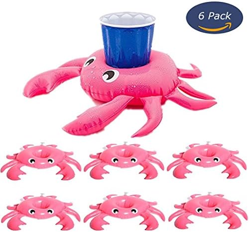 6 Packs Crab Inflatable Pool Drink Holders Premium Crab Cup Holder for Swimming Pool Party Coke Cup Holder for Beverage Cans Cups & Bottles