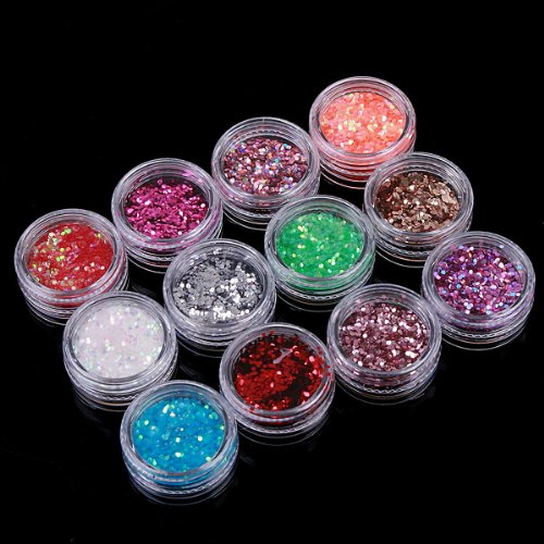 Anself 12 Farben Nail Art Pailetten Nagelkunst Polierung Glitzer für Nagel Design - 2