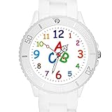 Taffstyle Kinder Armbanduhr Silikon Sportuhr Bunte Sport Uhr Kinderuhr Lernuhr Zahlen ABC Motiv Analog Weiß
