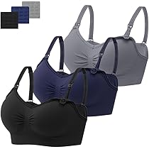 Bysion Voedingsbeha voor dames, beugelloze en naadloze beha voor zwangerschap en borstvoeding, comfortabele beha met extra verlengingen voor de slaap, Multicolor 1 zwart/wit/grijs, XL