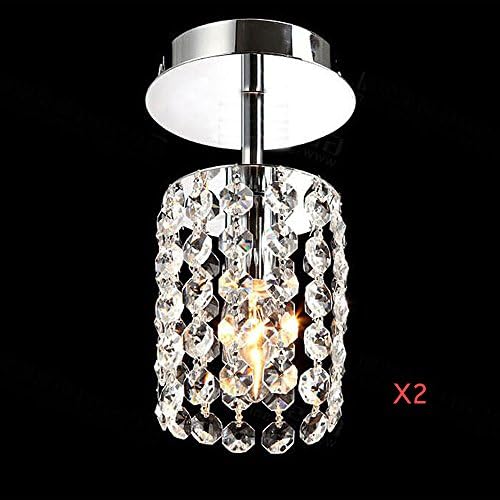 Trioy Life Crystal Chrome Finish Ceiling Light Modern Lighting Lamp Drum Shape Metal Chandelier Round Drop Light Bulb 1 x E14 for Bar Hallway Lounge (Bulb Not Included) (2 Pcs)