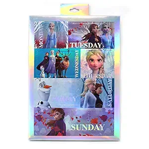 Luv Her Frozen 2 Girls Day of The Week Hair Accessories Box Set with scrunchies, Bow, Ring, Coil, Claw Clip with Faux Hair Pony, Knocker and 3 Pairs of Sticker Earrings.