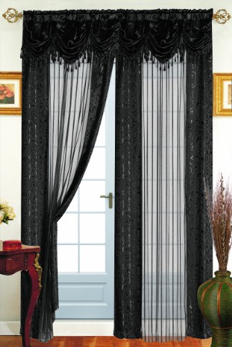 Dainty Home Tango Window Panel with Attached Valance Black