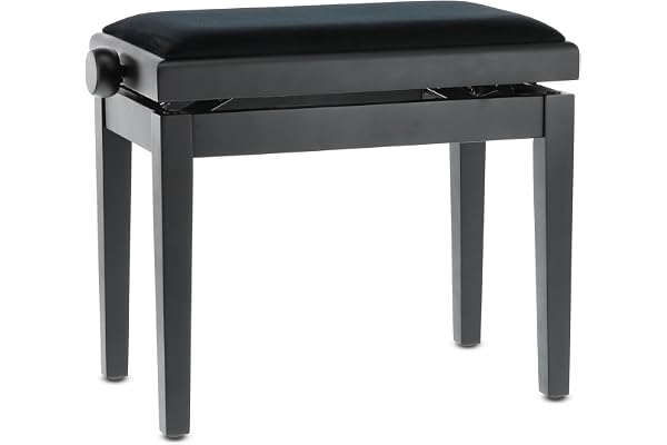 Banc de piano GEWA Deluxe, bois massif, réglable en hauteur, noir mat