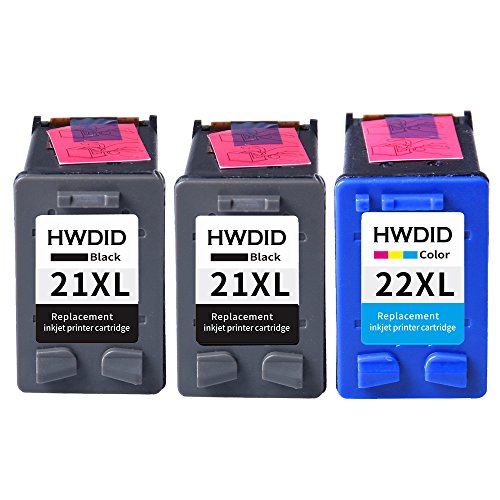 HWDID wiederaufbereitete 21 XL 22 XL Tintenpatronen Ersatz für HP 21 XL und 22 XL C9351AE C9352AE für PSC 1400 1402 1410 DeskJet F310 F325 F370 (2 Schwarz 1 Farbe )