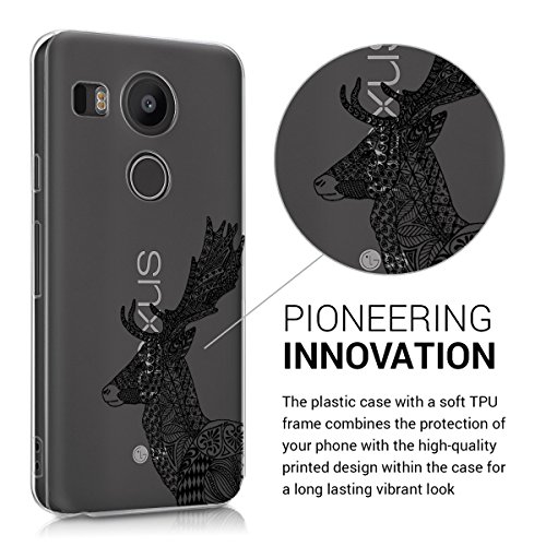 kwmobile Funda para LG Google Nexus 5X - Case para m  vil en TPU silicona - Cover trasero Dise  o Alce - ciervo en negro blanco