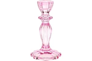 Pink Glass Candlestick Holder - Decorative Taper Candle Stand Valentines Dinner Table Decorations, Birthday Wedding Anniversary, Home Decor for Her - Made By Talking Tables