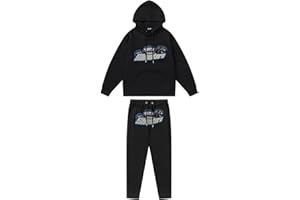 BIXPAK Set di Tuta da Uomo e Donne Ricamo Trapstar di Marca alla Moda,Giacca con Cappuccio E Pantaloni,Felpa con Cappuccio,Set Felpa in Pile con Cappuccio (S, Black a)