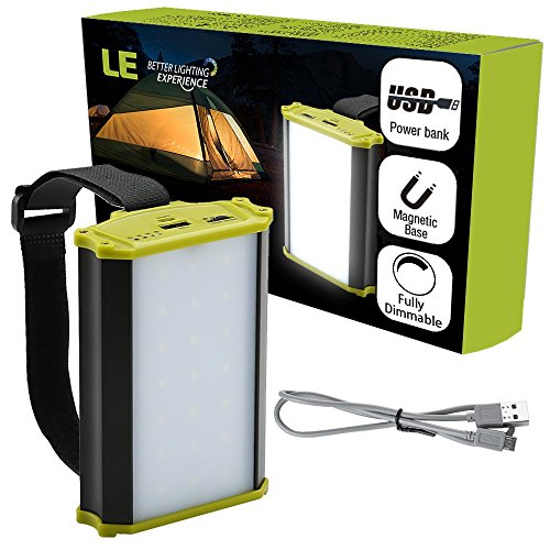 LE Luz de Camping LED USB, Función de Powerbank 4400mAh, 330 lúmenes Totalmente Regulable, con Imánes