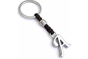 ASTER ALHELÍ - Personalized Initial Leather Keychain - Silver Plated Zamak Letters and Charms - Keychain for Men or Women - Ideal for Gift (A)