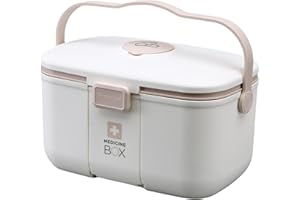 Textiluxe caja para medicina, medicine box, caja de medicina, caja medicinas, para medicamentos en casa, multifunción Caja de medicamentos con asa para, medicamentos y cosméticos (Blanco)