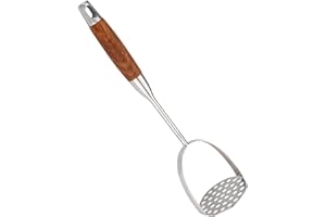 SMELEYOU Presse Puree Manuel Ecrase Pomme De Terre en acier inoxydable Ricer Ricer en bois Poigure en bois Heavy Duting Hole Kitchen Restaurant Mash Potato Masher pour haricots Légumes Viande citrouille