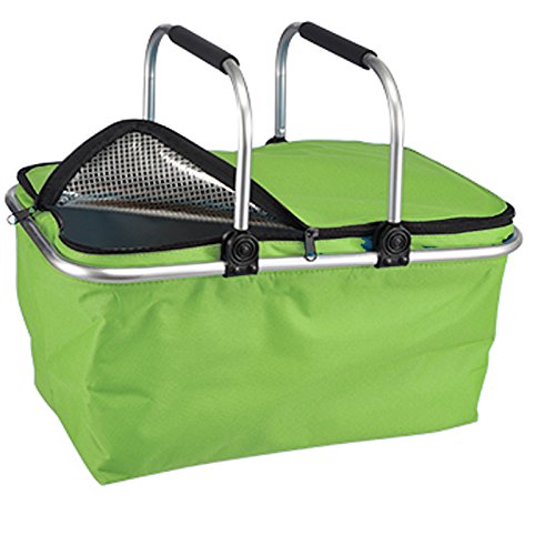 JEMIDI Einkaufskorb Kühlkorb Kühltasche Uni Einkaufs Korb Körbchen Tasche Faltkorb Alu Picknick Tragekorb Tasche Faltbar Alukorb Kühlkob Schwarz - 6