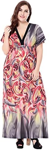Women's Plus Size Bohemian bat-wing Sleeve V Neck Backless Colorful Peacock Printed Summer Maxi Long Dress For Wedding/Party/Banquet (4XL)