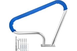 VEVOR Garde-corps de piscine 39x32 en acier inoxydable 304 Capacité de charge 250LBS Main courante de piscine en argent inoxydable, avec couvercle de poignée bleu et foret M8 et vis autotaraudeuses