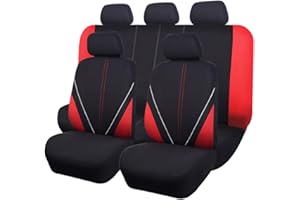Flying Banner Universal Breathable Mesh Cloth Car Seat Covers Full Set Airbag Compatible Cushions Protector (Black and Red)