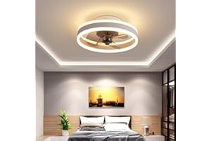 AHWEKR Led Ceiling Fans with Lights Reversible Remote, 6 Speeds Modern Bedroom Fan Ceiling Light Quiet Φ40cm Dimmable Small Ceiling Fan Light for Living Room,White