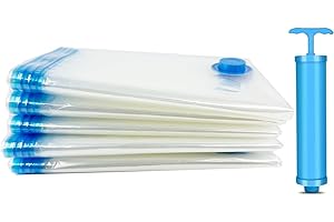 YUMATCH 5 Pack Vacuum Storage Bags Vacuum Compression Zipper Storage Bags with Hand Pump Space Saving Bags for Closet Storage, 60 x 80 cm