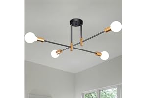 MRHYSWD Black and Gold Sputnik Ceiling Light, 4 Lights Modern Sputnik Chandeliers Ceiling Lights Living Room, Vintage Ceiling Lamp Industrial Ceiling Lights for Bedroom Kitchen Hallway Lounge