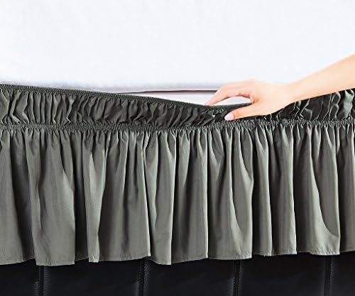 De Moocci Bed Skirt Dust Ruffle-Easy Wrap Platform Free 2 sizes 100% Polyester (Grey Queen/King)