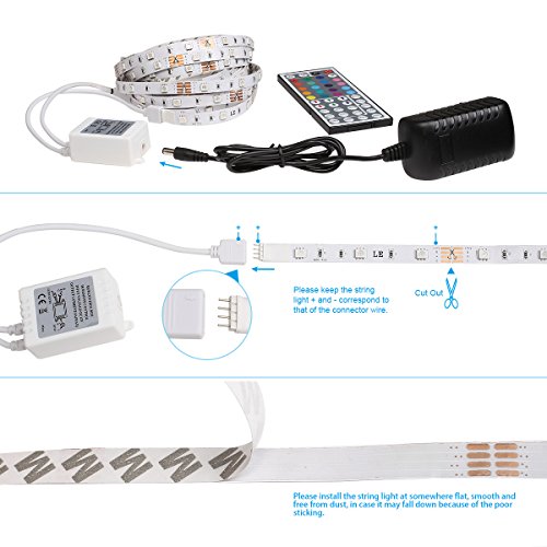 LE 5m 150 5050 Leds Flexibler LED Streifen, RGB, Farbwechsel, DIY-Beleuchtung led strip Inklusive Netzteil und 44 Tasten IR-Fernbedienung, LED Lichtband, Deko, Weihnachten, Party, Ambientbeleuchtung - 3