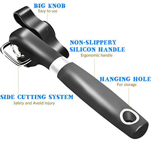 Dosenöffner, PEMOTech® Professionelle Ergonomische Gerundete Ecke (Manuelle Seitengeschnittene Dosenöffner), Sharp-Easy-Turn Design mit Weichem Griff, Hochwertiger Küchendose und Deckelheber, Welches das Essen Nicht Berührt - 2