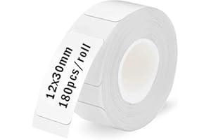 CKCLR Etichette Adesive Termiche, 12x30 mm Impermeabile Nastro per etichette termiche Compatibile con Etichettatrice per Scuola Casa (Bianco, 180 nastri/rotolo)