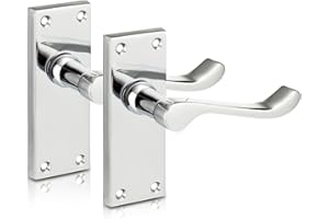 XFORT Chrome Elegance Range Polished Chrome Victorian Scroll Lever Latch Handles, Polished Chrome Backplate Door Handles, Contemporary Design for Internal Wooden Doors (1 Pair)