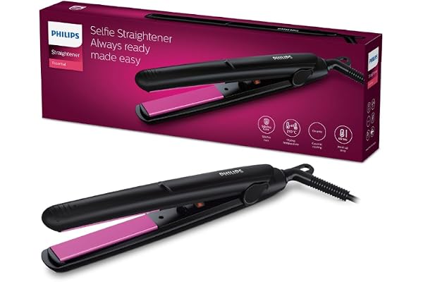 Philips India's No.1 Hair Styling Brand Selfie Hair Straightener, Minimized Heat Damage,SilkPro Care, Ceramic Plates,Smooth Shiny Straight Hair, 210°C Temp, Salon like Result For Indian Hair, HP8302