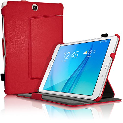 igadgitz Premium Rot PU Ledertasche Hülle Cover für Samsung Galaxy Tab A 9.7" SM-T550 mit Multi-Winkel Betrachtungs + Auto Sleep Wake + Handschlaufe + Displayschutzfolie