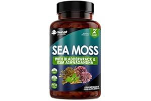 NEW LEAF PRODUCTS Sea Moss Complex - Pure Irish Sea Moss Capsules with Bladderwrack & KSM Ashwagandha - High Strength Seamoss Capsule - 120 Fill Vegan Irish Seamoss Capsules Made in The UK by New Leaf