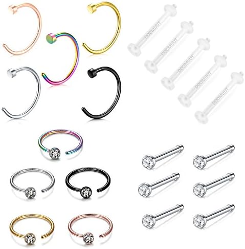 GUUTUUG Septum Jewelry, 5PCS-20PCS 316L Stainless Steel Piercing Nose Hoop Ring Nose Screw Stud Rings (21 Pcs) (21 Pcs)