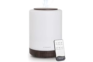 WD&CD Dyfuzor zapachowy, nawilżacz powietrza, 300 ml, z pilotem zdalnego sterowania, ultradźwiękowy nebulizator, dyfuzor olejków z 7 kolorami LED, bezwodny, automatyczne wyłączanie, ciemnobrązowy