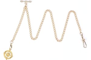 ÖSSZEFUT Albert Chain Pocket Watch, T-bar Chain with Life Tree Pendant, T-bar Chain Antique Fob T Bar for Men,Gold