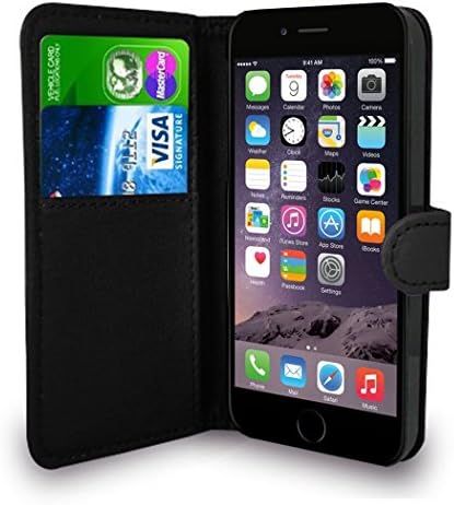 Black Leather Flip Wallet Slim Case Cover Pouch With Card Holder For Apple iPhone 6 6S (4.7'') and Screen Protector With Polishing Cloth And Stylus Pen by Traderia (Black)