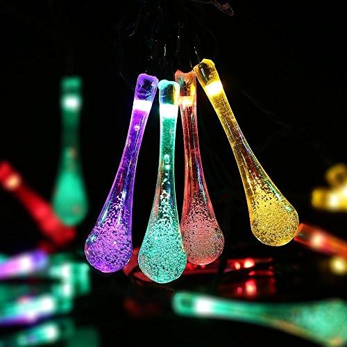 LED Raindrop Solar String Lights , 23ft 50 LED Solar String Lights Power Fairy String Lights Sensor for Garden Wedding Party Christmas Colorful Garden Decoration (50pcs water droplets)