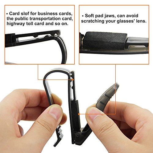 JTDEAL 2Pcs Lunettes de Soleil Visière Clip(75* 25 * 30mm), Clip Porte Lunette Véhicule Voiture en ABS, Pince Support Pare-soleil Lunettes Clip pour Ticket, Carte, Billet etc(Noir Transparent)
