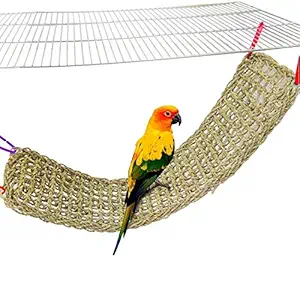 BLSMU Bird Seagrass Mat,Natural Grass Woven Net Hammock Hanging on Parrot Cage with 4 Hooks,Parakeet Climbing Rope Ladder Chew Toys for Lovebird Cockatiel Conure Budgie,Cockatoo Supplies 28.3