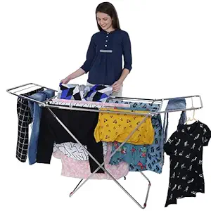 LiMETRO STEEL Stainless Steel Foldable Cloth Dryer Stand Double Rack Cloth Stands for Drying Clothes Steel