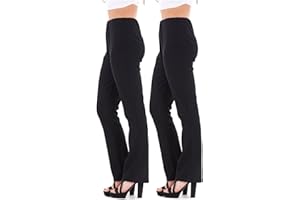 WearAll Pack of 2 Ladies Bootleg Trousers Women Boot Cut High Rise Stretch Soft Finely Ribbed Pull On Nurse Carer Work Bottoms Elasticated Waist Pants Plus Big Sizes 6-26