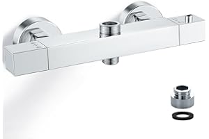 BEVANKLY Square Thermostatic Shower Mixer Bar Two Outlet, Brass Twin Outlet Shower Mixer Bar Valve with TOP 3/4" BSP (26.4mm) + Bottom 1/2" BSP (21mm)