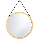 Ahşap &Ccedil;er&ccedil;eveli Yuvarlak Duvar Aynası 40 cm &ndash; Askılı Halatlı, Modern Minimal Dekoratif Ayna