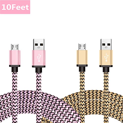 Micro USB Kabel Nylon, BeneStellar (2 Pack 3m) High Speed USB 2.0 A Male auf Micro B Synchronisations und Ladekabel für Android, Samsung, Huawei, HTC, Sony, Nexus, Xiaomi und mehr (Rosa & Golden 3m)